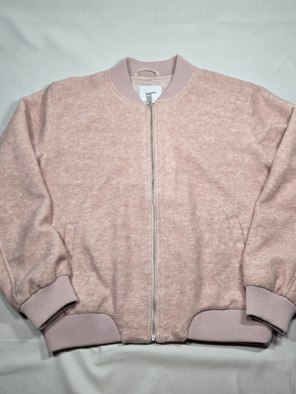 NWT Old Navy Pink Fuzzy Bomber Jacket Womens L Soft Girl Cozy Casual